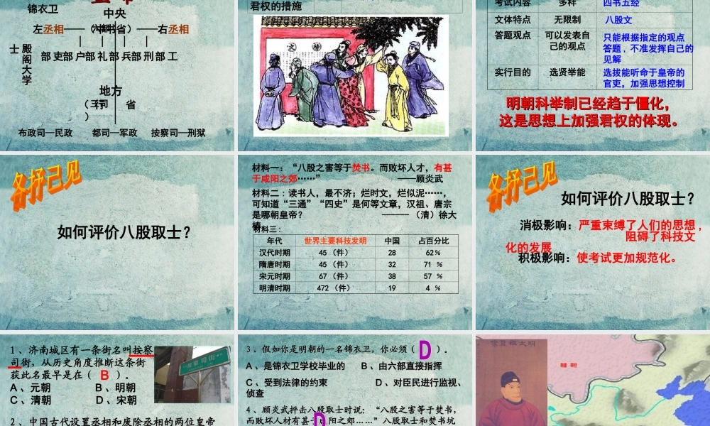 中学七年级历史下册 第15课 明朝君权的加强课件 新人教版