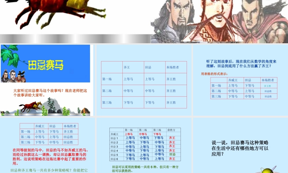 四年级上册数学广角(田忌赛马)