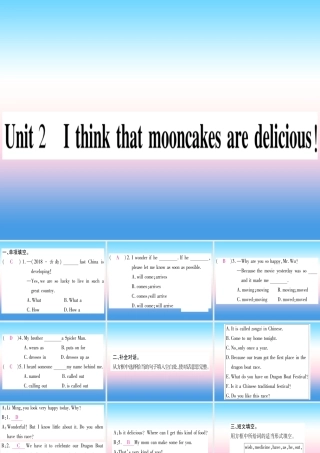 九年级英语全册 寒假作业 Unit 2 I thank that mooncakes are delicious课堂导练课件(含中考真题)(新版)人教新目标版 课件