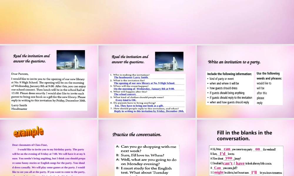 八年级英语上册 Unit 9 Can you come to my party Section B(3a self check)课件 (新版)人教新目标版 课件