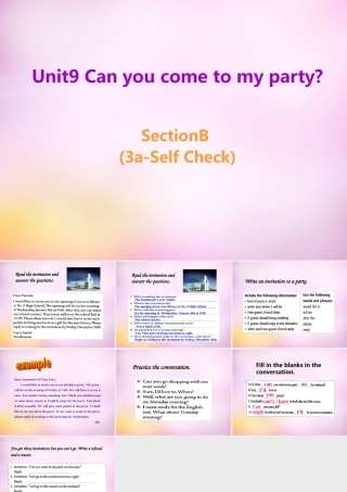 八年级英语上册 Unit 9 Can you come to my party Section B(3a self check)课件 (新版)人教新目标版 课件