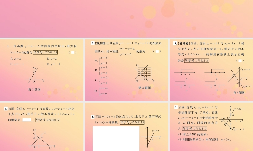 春八年级数学下册 第19章 一次函数 19.2 一次函数 19.2.3 一次函数与方程、不等式课后作业课件 (新版)新人教版 课件