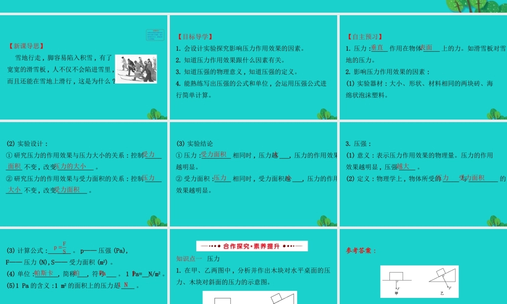 八年级物理全册 第八章 第一节 压力的作用效果(第1课时)习题课件 (新版)沪科版 课件