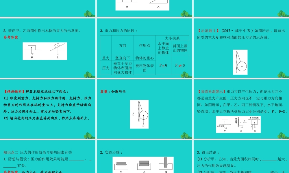 八年级物理全册 第八章 第一节 压力的作用效果(第1课时)习题课件 (新版)沪科版 课件