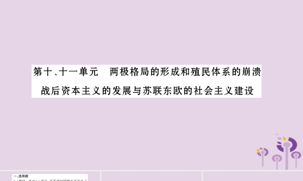中考历史复习 第一篇 教材系统复习 第4板块 世界历史 第10、11单元 两极格局的形成和殖民体系的崩溃 战后资本主义的发展与苏联东欧的社会主义建设(习题)课件