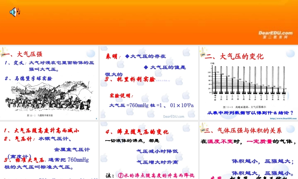 九年级物理大气压强复习课件 人教版 课件