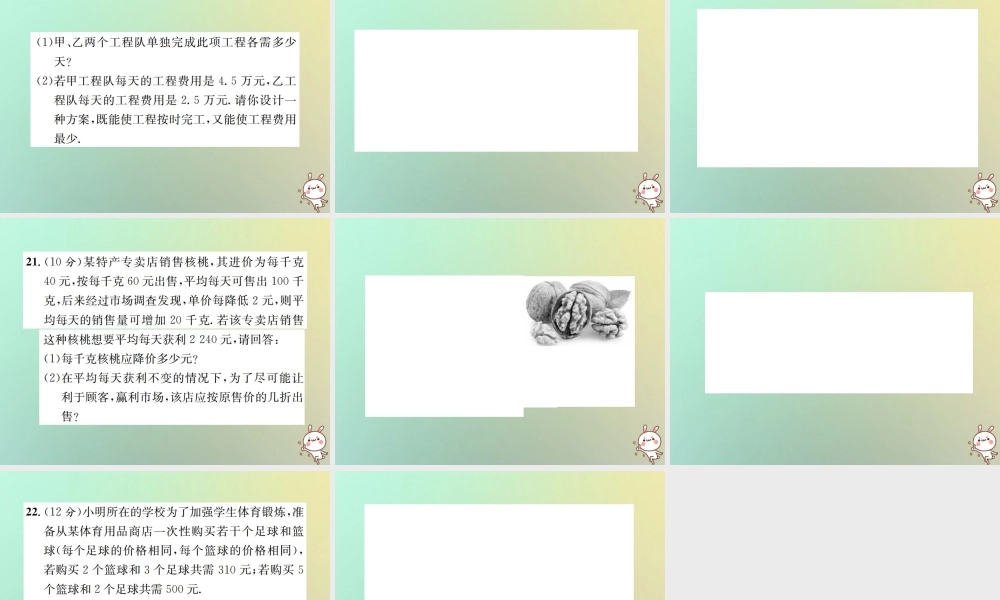 九年级数学下册 复习自测2 方程(组)与不等式(组)习题课件 (新版)新人教版 课件