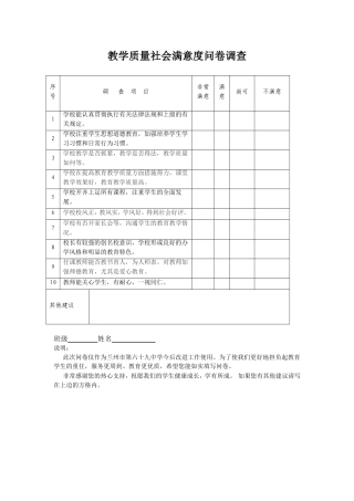 教学质量社会满意度问卷调查