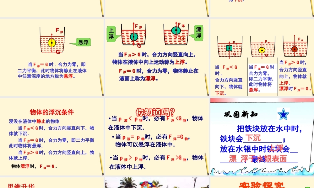 八年级物理下册 8.6(物体的浮沉条件)课件 北师大版 课件