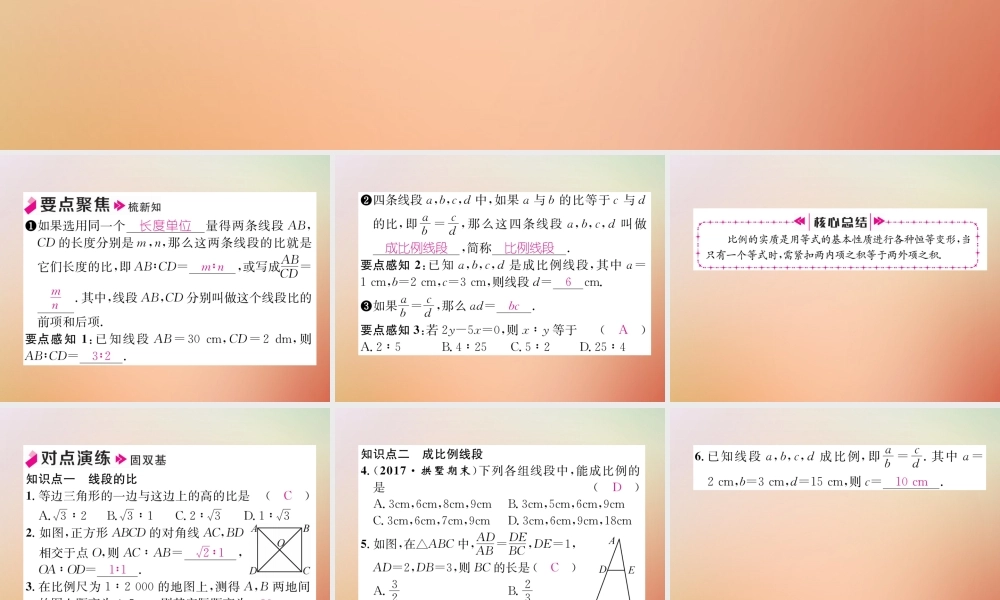 九年级数学上册 第4章 图形的相似 41 成比例线段(1)作业课件 (新版)北师大版 课件