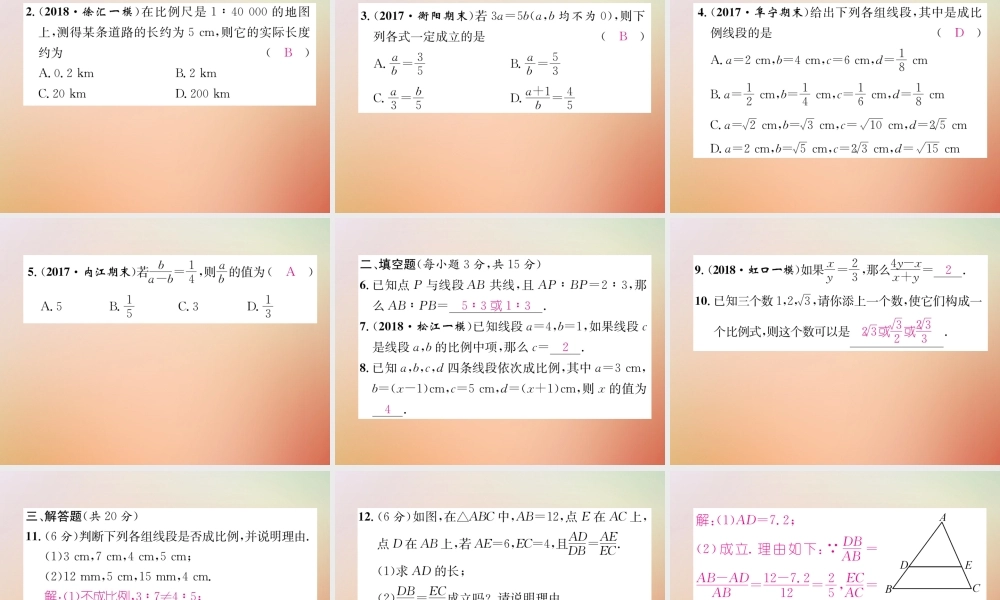 九年级数学上册 第4章 图形的相似 41 成比例线段(1)作业课件 (新版)北师大版 课件