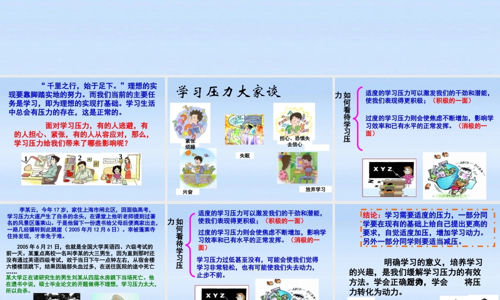 九年级政治 第四单元第十课第二节正确对待理想与现实理智面对学习压力课件 人教新课标版 课件