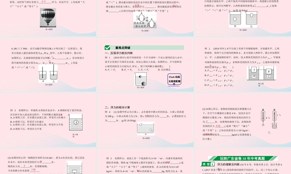 广东省中考物理一轮复习 第十讲 浮力 命题点1 浮力的相关计算理解及计算课件