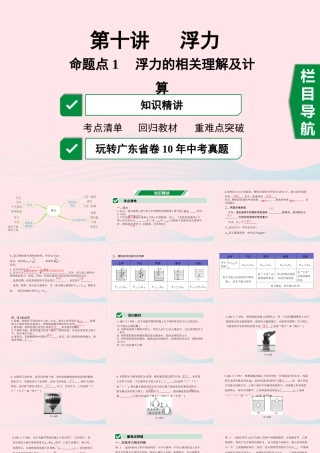 广东省中考物理一轮复习 第十讲 浮力 命题点1 浮力的相关计算理解及计算课件