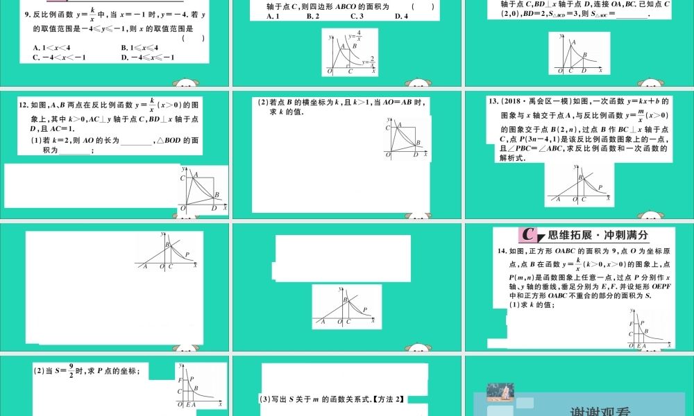 九年级数学下册 第26章 反比例函数 2612 反比例函数的图象和性质 第2课时 反比例函数的图象和性质的综合运用习题讲评课件 (新版)新人教版 课件