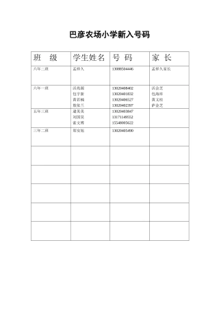 巴彦农场小学新入号码