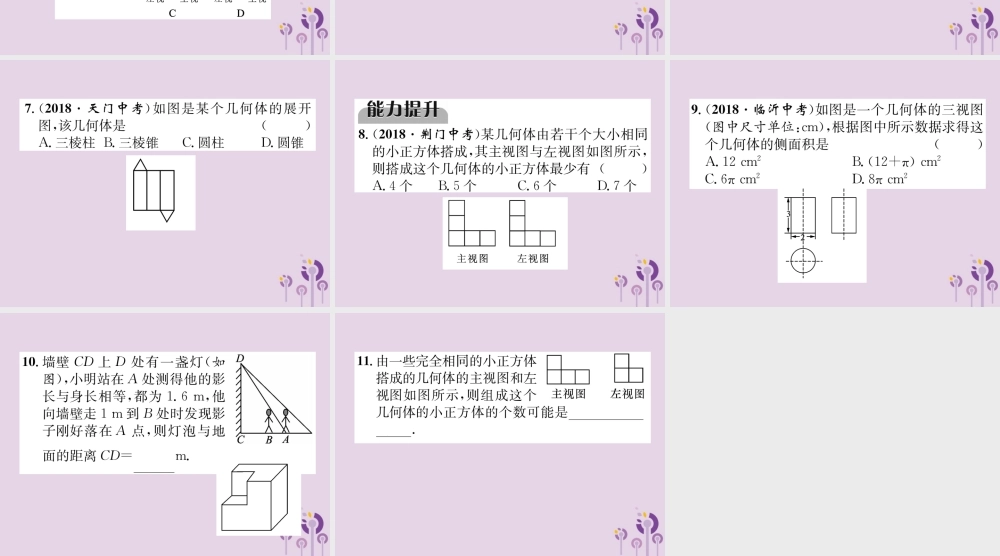 中考数学总复习 第一部分 教材知识梳理 第6章 图形的变化 第3节 投影与视图(精练)课件