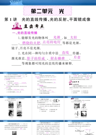 九年级物理 第2单元光 第1讲光的直线传播 光的反射 平面镜成像课件总复习课件