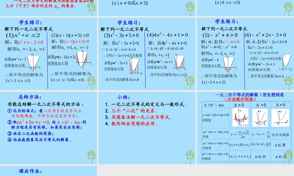 山西省忻州市高考数学 专题 一元二次不等式的解法复习课件