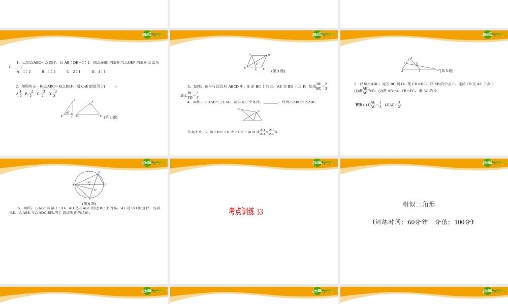 中考数学专题复习 第33讲　相似三角形课件 人教新课标版 课件