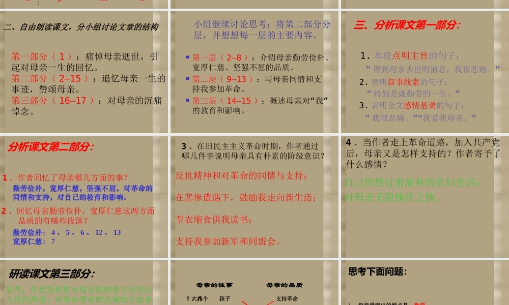 七年级语文上册(回忆我的母亲)课件 语文版 课件