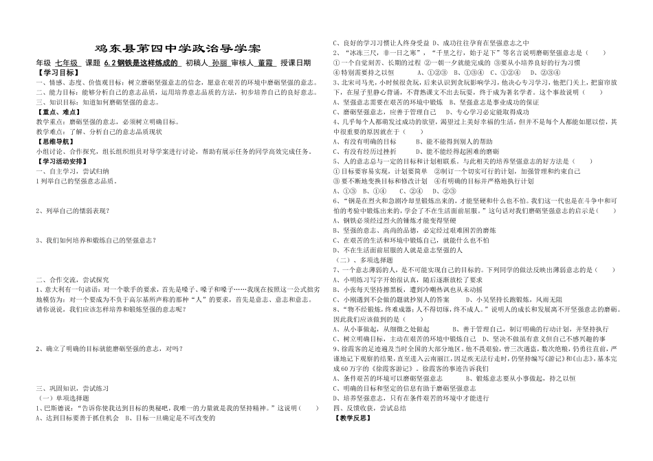 钢铁是这样炼成的导学案政治_第1页