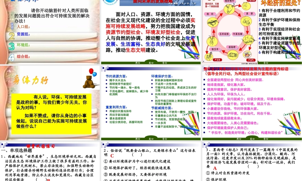 九年级政治 第四单元 可持续发展 课件 人教新课标版 课件