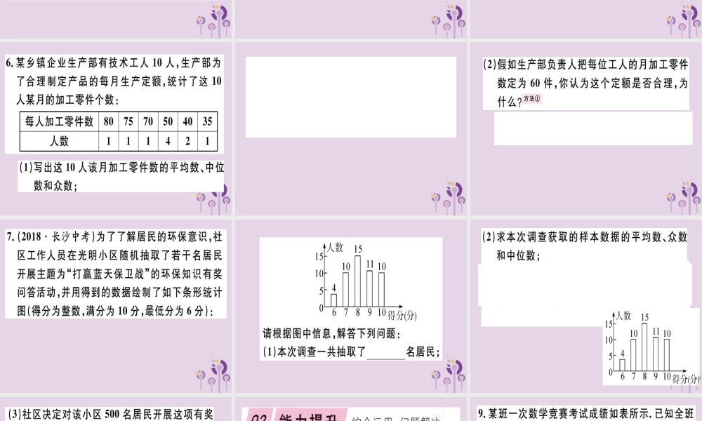 八年级数学下册 第二十章(数据的分析) 数据的集中趋势 .2.2 平均数、中位数和众数的应习题课件 (新版)新人教版 课件