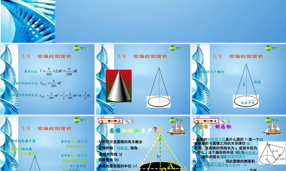 九年级数学下册 38圆锥的侧面积课件 北师大版 课件