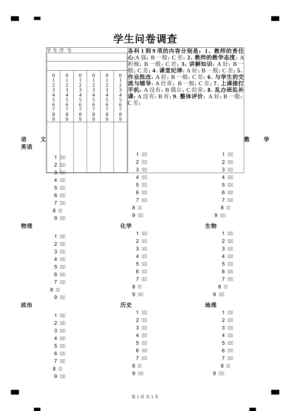 调查问卷（涂卡）_第1页