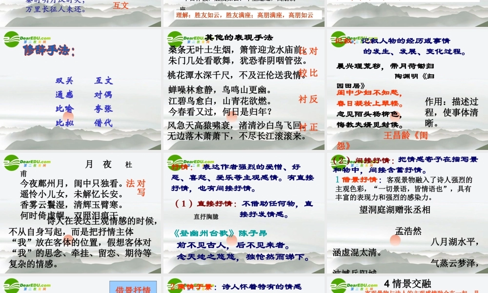 届高考语文第一轮知识点专题复习(古代诗歌鉴赏表达技巧)课件