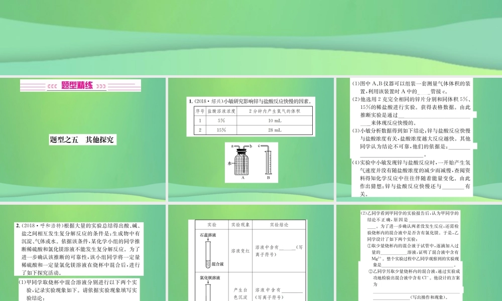 中考化学总复习 中考6大题型轻松搞定 题型复习(四)实验探究题之五 其他探究课件