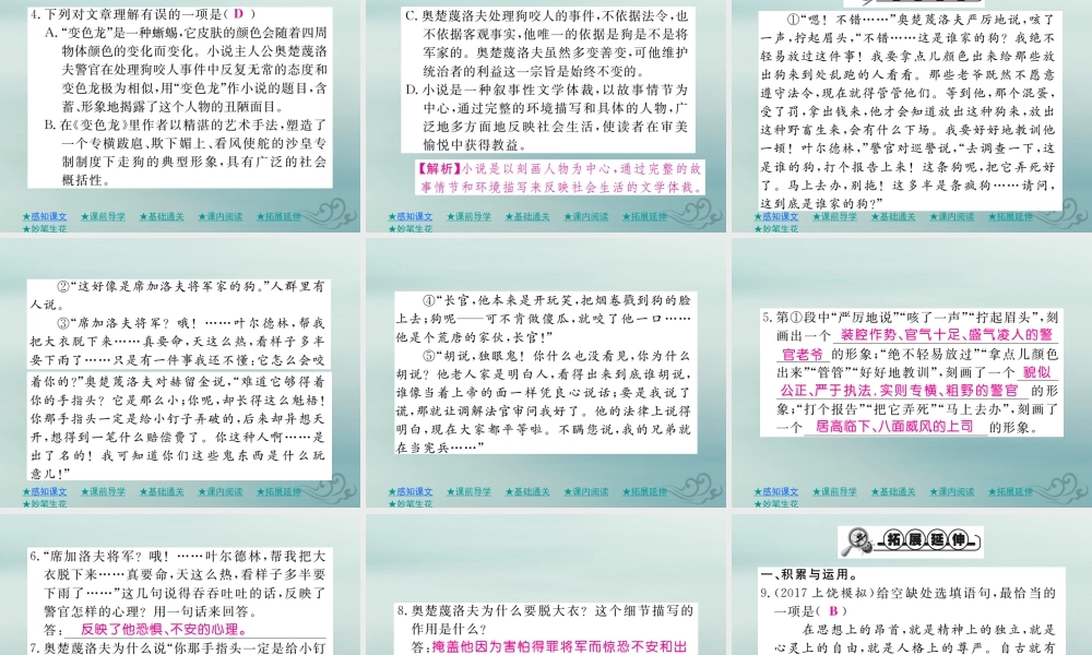 九年级语文下册 第二单元 6(变色龙)巩固训练课件 新人教版 课件