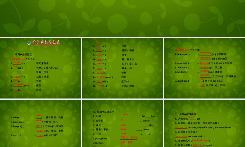 中学七年级英语上册 Unit 5 9复习课件 (新版)人教新目标版 课件