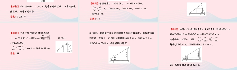 九年级数学下册 第27章相似 272相似三角形 2 相似三角形应用举例第2课时习题课件 新人教版 课件