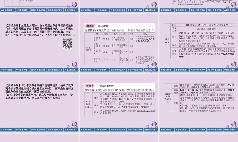 中考历史总复习 第一编 教材知识速查篇 模块一 中国近代史 第3讲 资产阶九年级民主革命与中华民国的建立(精讲)课件