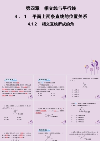 七年级数学下册 第4章(相交线与平行线)4.1 平面上两条直线的位置关系 4.1.2 相交直线所成的角习题课件 (新版)湘教版 课件