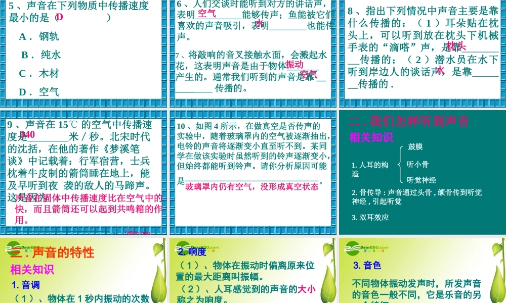 九年级物理声现象复习课件人教版 课件