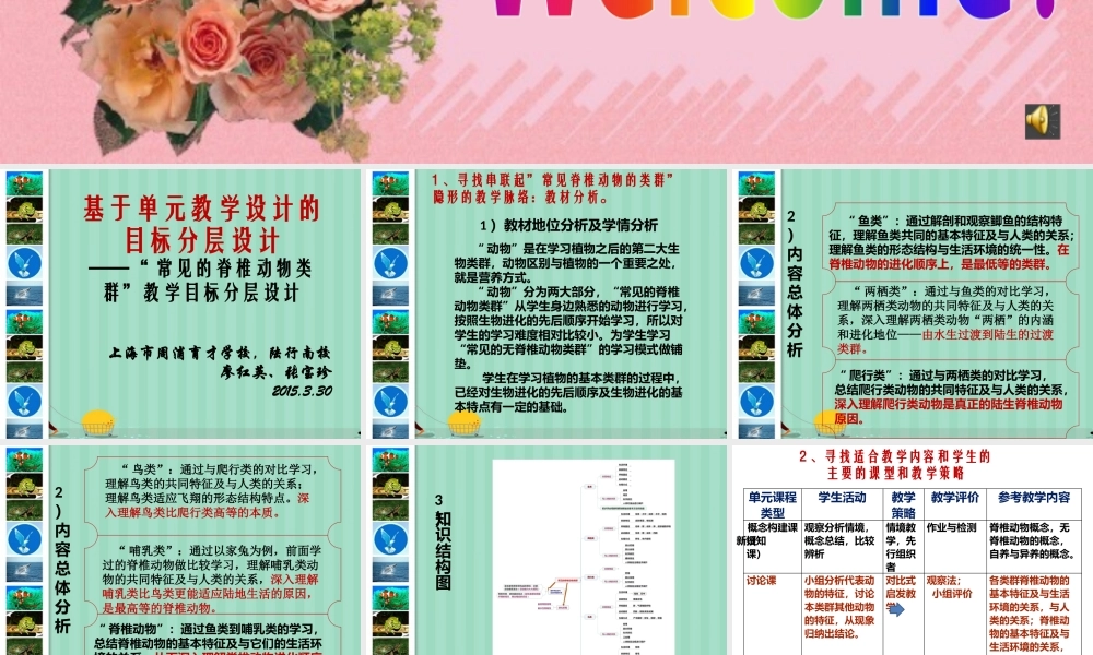 基于单元教学设计的目标分层设置（脊椎动物）