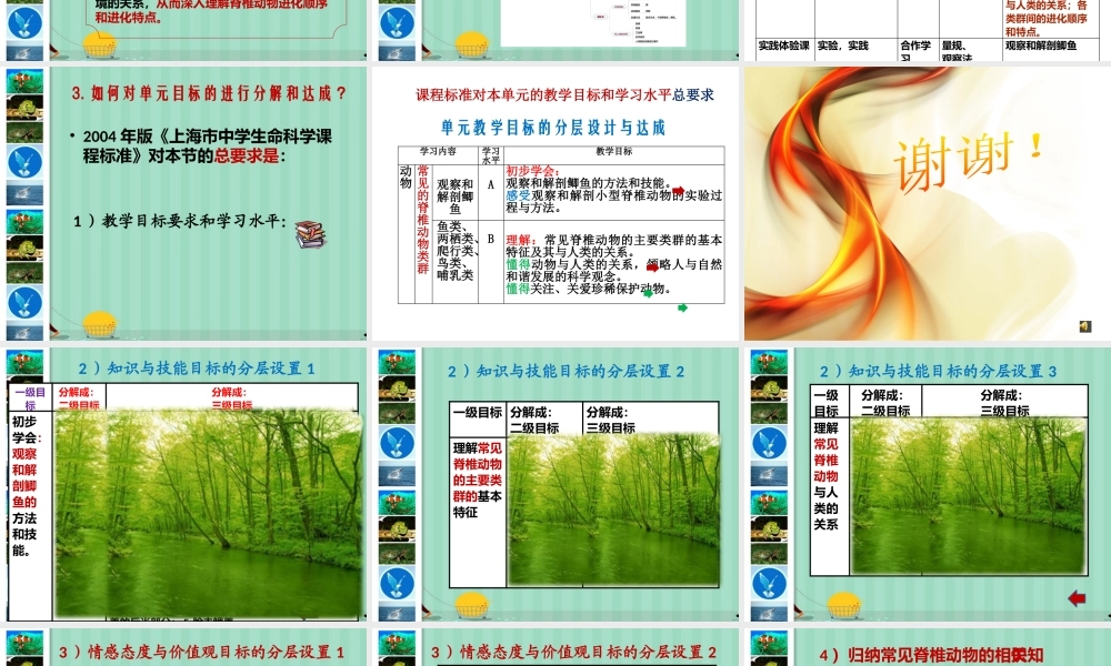 基于单元教学设计的目标分层设置（脊椎动物）