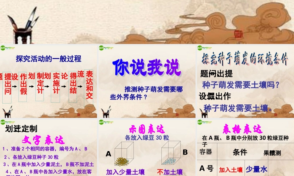 七年级生物上册(探究种子萌发的条件)课件 人教新课标版 课件