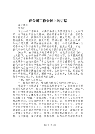 在公司工作会议上的讲话