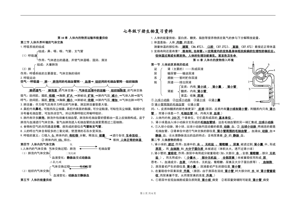 七年级下册期末考试生物复习资料_第1页