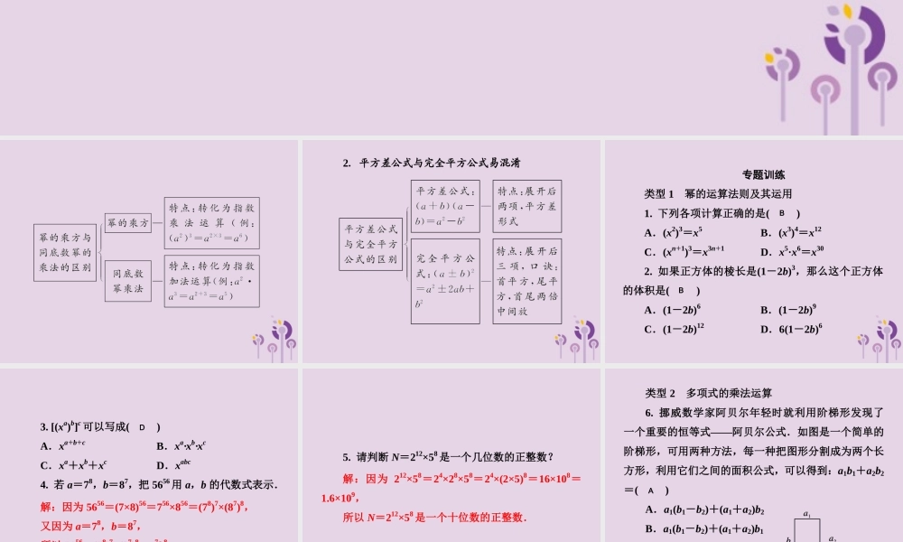 七年级数学下册 第2章(整式的乘法)微专题4 整式的乘法及其应用习题课件 (新版)湘教版 课件