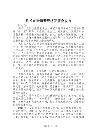 县长在街道暨经济发展会发言