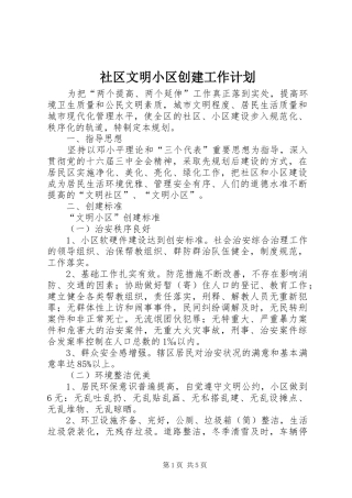 社区文明小区创建工作计划