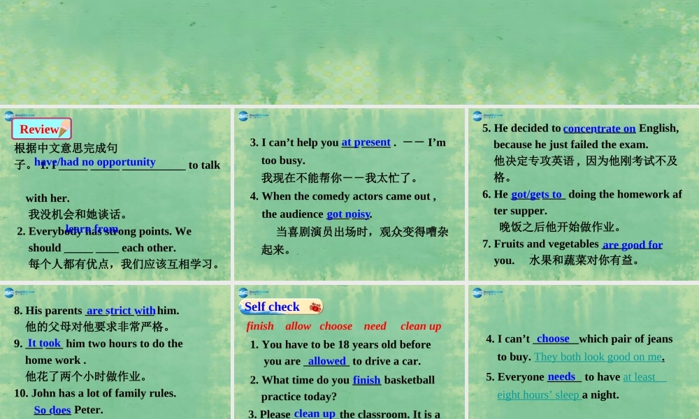 九年级英语全册 Unit 3 Teenagers should be allowed to choose their own clothes Self check课件 人教新目标版 课件