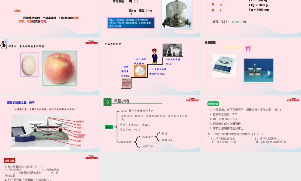 八年级物理全册 5.1 质量课件 (新版)沪科版 课件