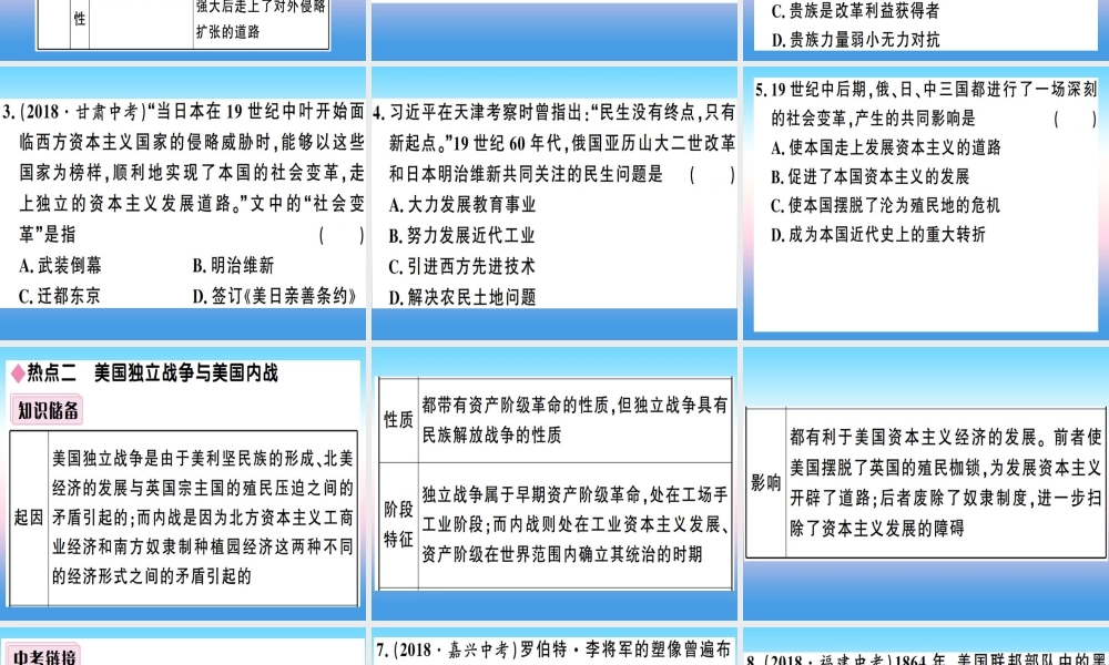 九年级历史下册 第一单元 殖民地人民的反抗与资本主义制度的扩展小结习题课件 新人教版 课件