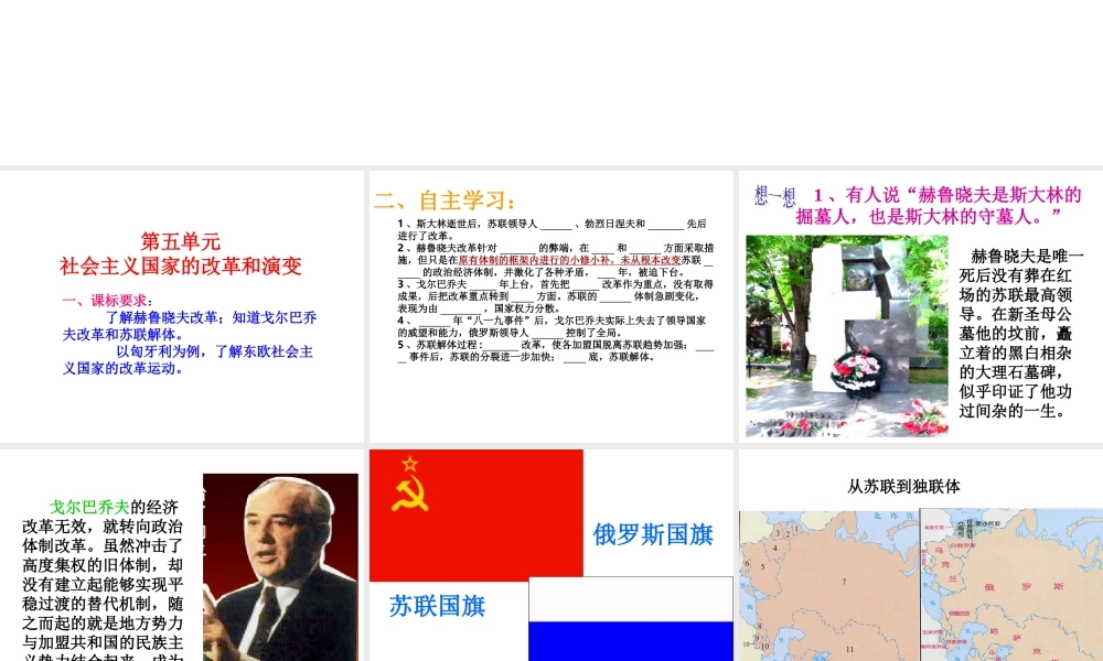 初中历史第五单元(社会主义国家的改革和演变)课件